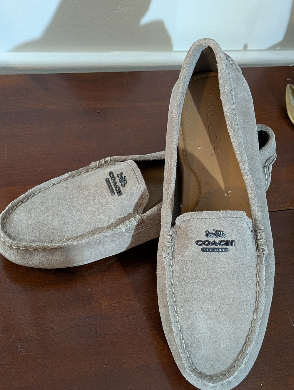 COACH Womens Taupe Suede Slip-On Loafers. Mary lock up Size 8.5  Or 38.5